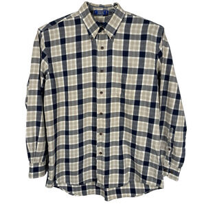 Pendleton Canterbury Cloth Flannel Shirt Men L Blue Beige Plaid Wool Pima Cotton